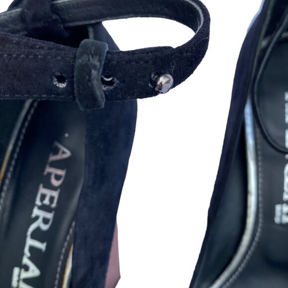 Aperlai Geisha Doll Black Suede Leather Square Toe Platform Heeled Pump Size 38 - Picture 11 of 12